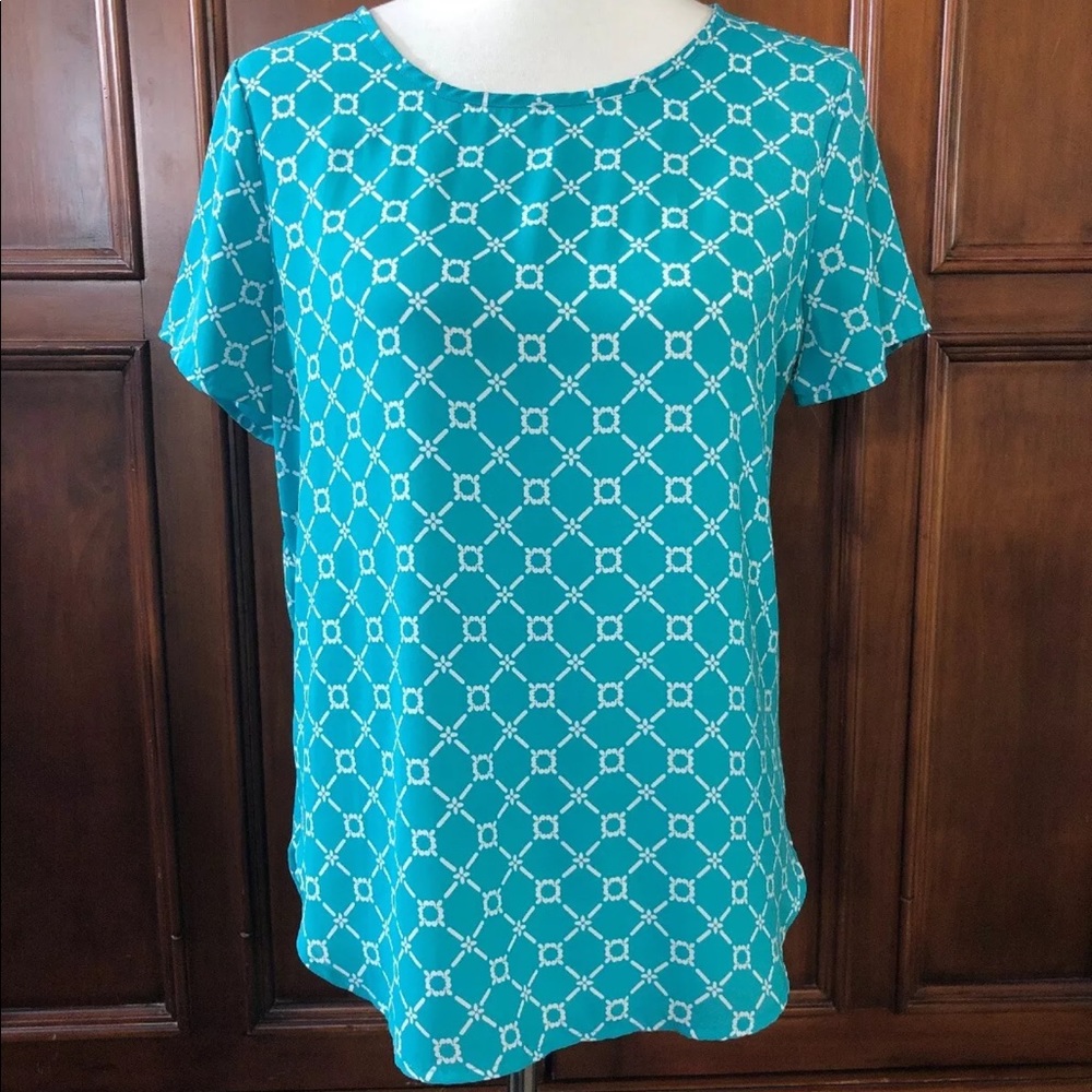 Pleione Women SzS Top Blue Print Short Sleeve